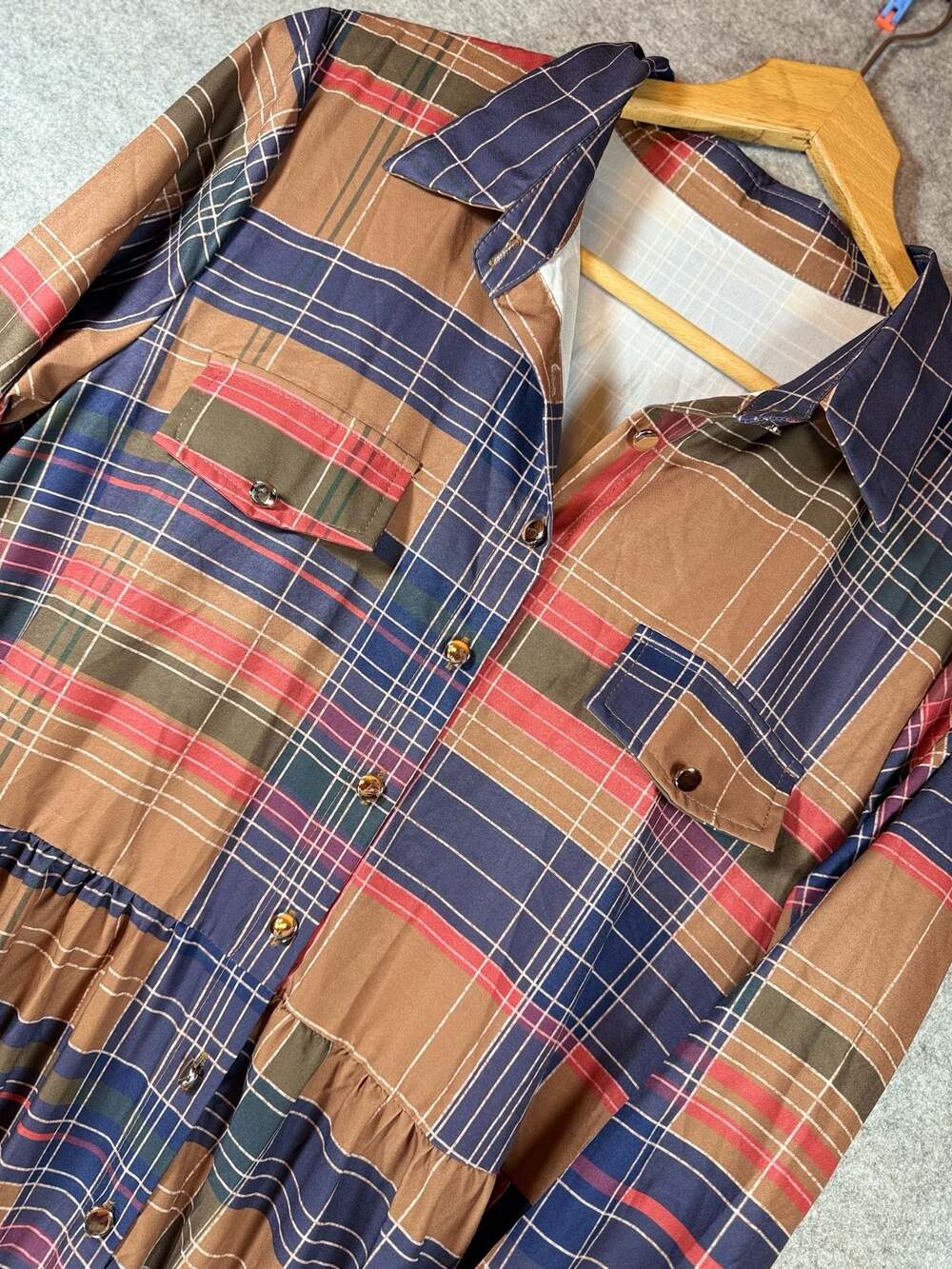 Plaid Button-Front Maxi Shirt Dress - Picture 1 of 4